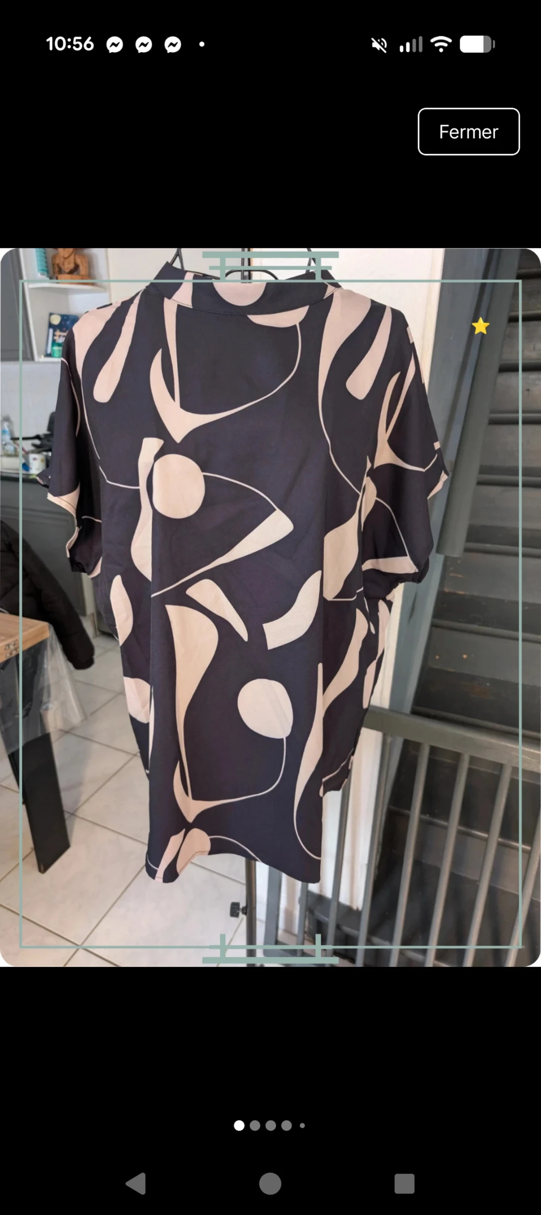 Magnifique Blouse / Haut fluide imprimé abstrait - Noir et beige - Taille XL